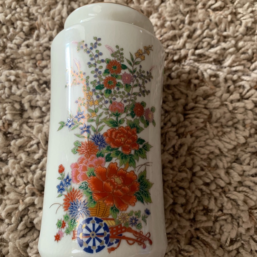 Vintage Japanese Floral Porcelain Crackle Glass Cylinder Vase